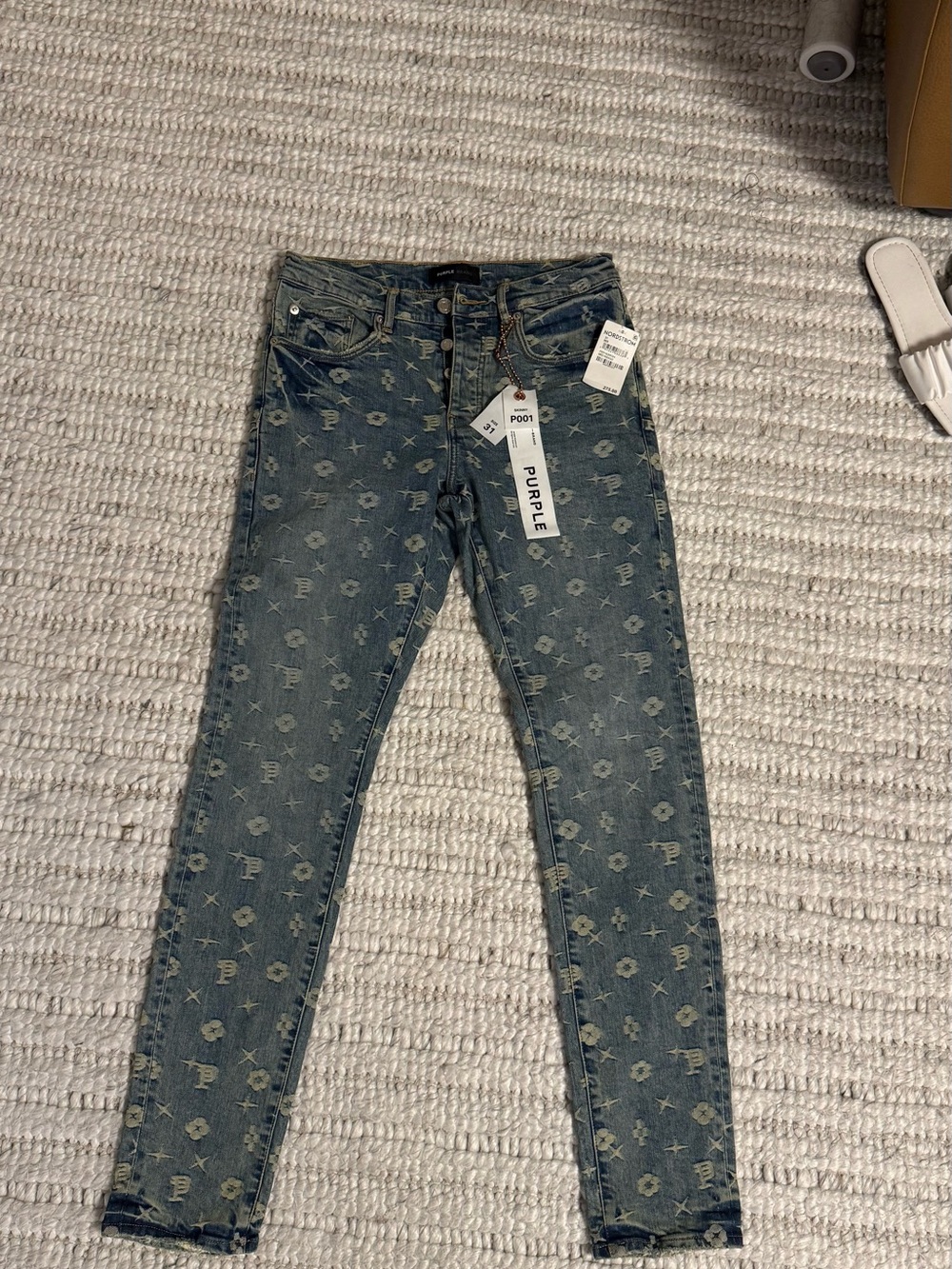 Brand men Monogram Skinny Jeans - Washed Blue